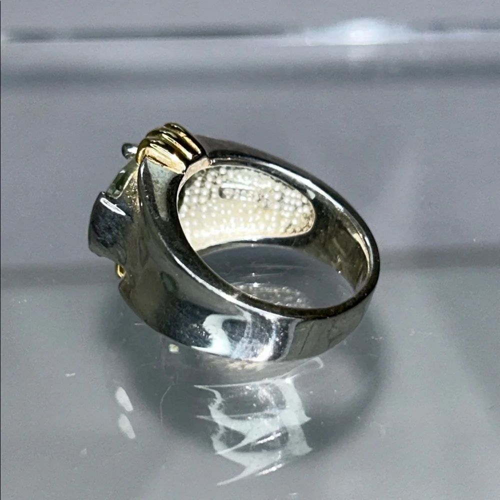 NWOT Genuine Green Amethyst Sterling Silver Gold Accent Designer Ring Bohemian